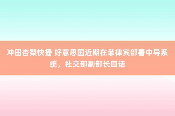 冲田杏梨快播 好意思国近期在菲律宾部署中导系统，社交部副部长回话